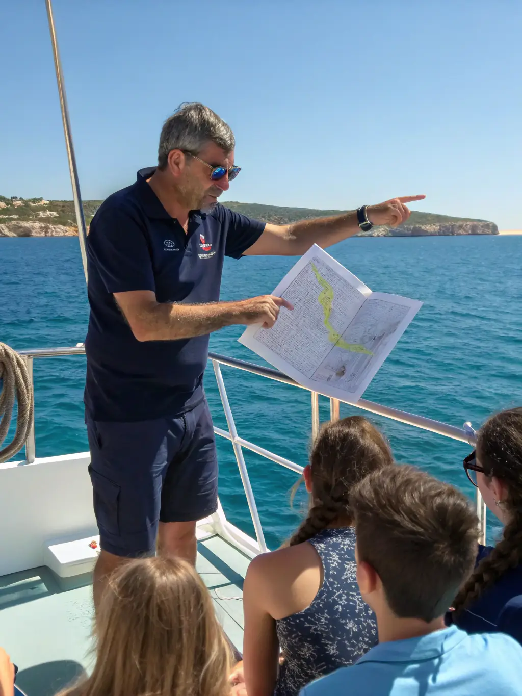 An adult sailor adjusts the sails of a sailboat during a private lesson with an instructor at ECOLE VOILE DE LION SUR MER, with the coastline visible in the background.
